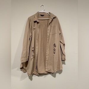 Distressed Denim Shirt in Stone